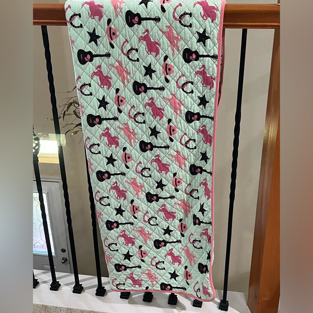 KICKEE PANTS Pink and Black Western Cowgirl Print Quilted BABY BLANKET, 52”x 32” - Picture 4 of 11